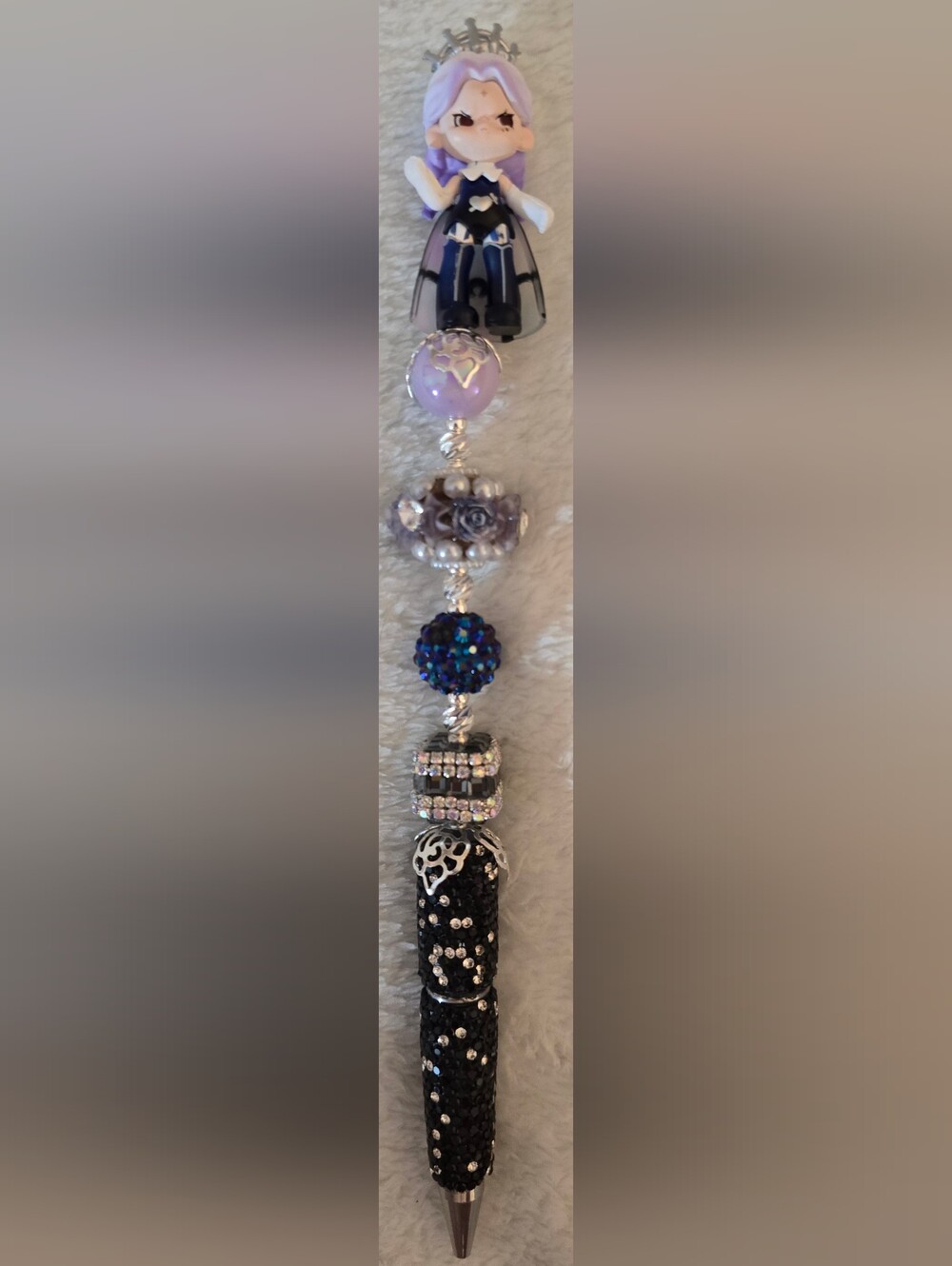 Black and Silver Beaded Pen - Gothic Girl